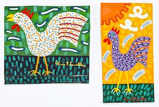Chris Lewallen (20th c.) Two Rooster Paintings