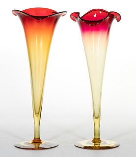 NEW ENGLAND AMBERINA / ROSE AMBER (OMN) LILY VASES, LOT OF TWO