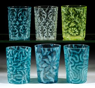 ASSORTED VICTORIAN OPALESCENT TUMBLERS, LOT OF SIX