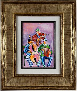 Jean-Claude Picot - Musiciens Italiens - Framed Hand-embellished serigraph in color on Canvas