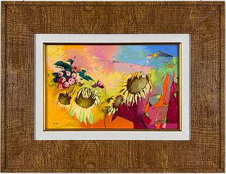 Yuval Wolfson - Sunflower Field - Framed Serigraph in Color on Canvas