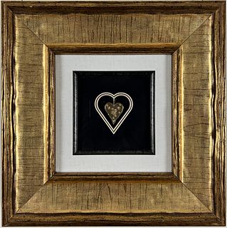 Erte (romain De Tirtoff) - Framed Heart Medallion Pendant - Two sided gold plated pendant in relief with silk cord signed in casting
