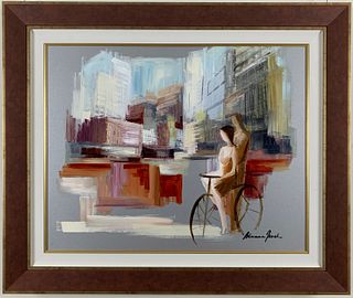 Adriana Naveh - Lovers Stroll - Framed Original Painting on Aluminum Panel