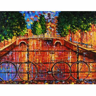 Leonid Afremov - AMSTERDAM  - THE BRIDGE OF BICYCLES - Original Oil On Canvas