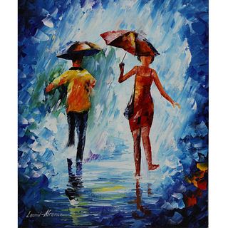 Leonid Afremov - JUMPING IN THE RAIN - Original Oil On Canvas