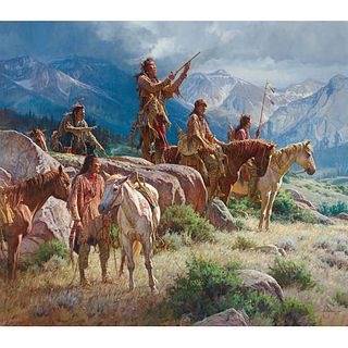 Martin Grelle - "PRAYERS FOR THE PIPE CARRIER" - Magnificent, Grande Framed Limited Edition Giclee on Canvas