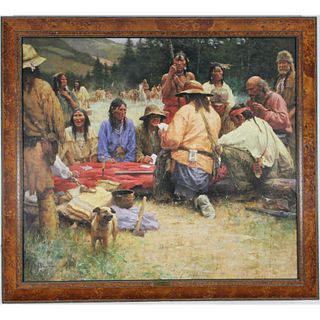 Howard Terpning - "A FRIENDLY GAME AT RENDEZVOUS - 1832" - FRAMED GICLEE ON CANVAS