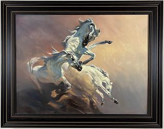 Peter Van Dusen - "White Wings - Original Equestrian Oil Painting on Canvas