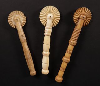 Group of Three Assorted Antique Whalebone Pie Crimpers, 19th Century
