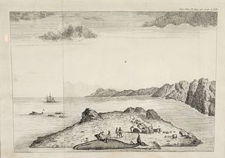 Scarce 18th Century Engraving of Basque Whaling in Labrador Newfoundland