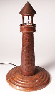 Vintage Carved Wood Lighthouse Lamp
