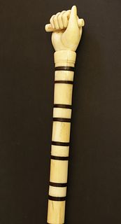 Whaler Made Antique Whale Ivory, Whalebone and Baleen Walking Stick, mid 19th Century