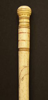 Exceedingly Rare Scrimshaw and Polychrome Whalebone Walking Stick, circa 1830s