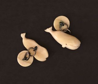 Pair of Nancy Chase Carved Right Whale Cufflinks