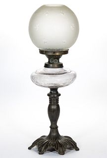 CUT GLASS THUMBPRINT KEROSENE STAND LAMP