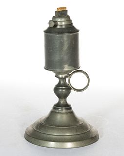 PEWTER SAMUEL RUST PATENTED LARD FOOTED FINGER LAMP