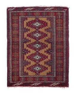 NO RESERVE -  Vintage Turkeman Afghan Rug 2'10" x 3’10" (0.86 x 1.17 M)