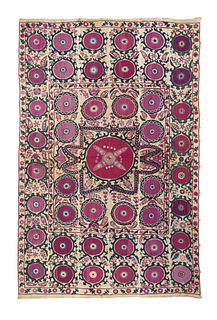 NO RESERVE -   Antique Suzani Textile Rug 6’2” x 9’9” (1.88 x 2.97 M)