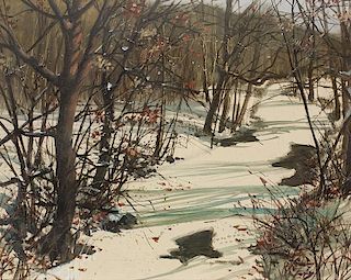 Samuel Phillips 1890 - 1965 | Woods in the Snow