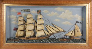 Diorama Depicting the Star of Erin a Three-Masted Schooner Under Full Sail