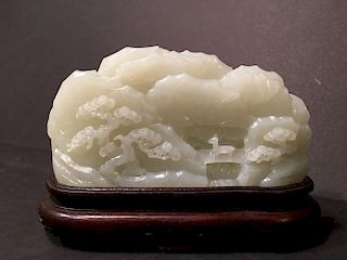 ANTIQUE Chinese HETIAN White Jade Carved Mountain, 18th-19th Century. 4 1/2" x 2 1/2" x 1 1/2"