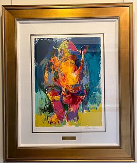 LeRoy Neiman's Rhino is a framed, limited edition Serigraph on Paper.