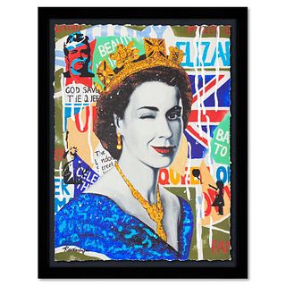 Nastya Rovenskaya, "Queen Elizabeth" Framed One-of-a-Kind Mixed Media, Hand Signed with Letter of Authenticity