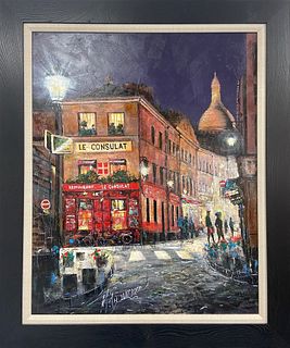 Mark Braver's "Montmarte la Nuit" is a framed, original oil painted