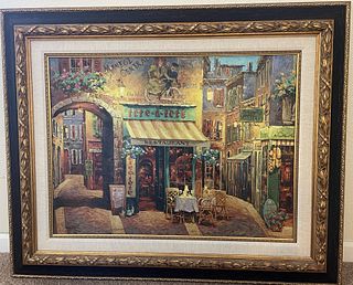 Victor Shvaiko - "Tete A Tete Caf&#233;" - Framed Limited Edition Giclee on Canvas