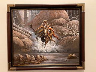John Stanford - Framed, "Untitled (Indian Warrior)" Original Oil Painting on Canvas