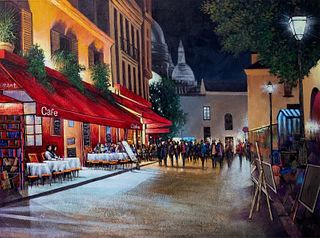 Mark Braver's "Montmarte Evening Art Walk" is a framed, original oil painted
