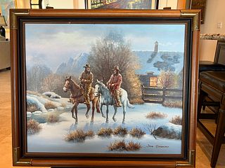 John Stanford - Framed, "Untitled (Two Cowboys)" Original Oil Painting on Canvas