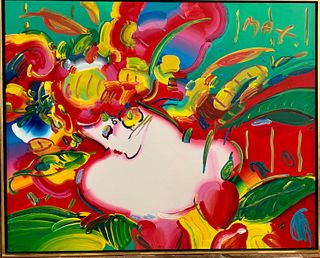 Peter Max - "Flower Blossom Lady" - Magnficent, over-sized Original Acrylic painting on Canvas