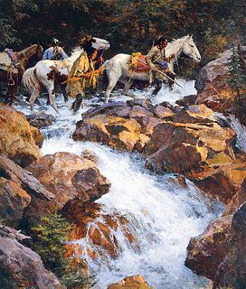 Howard Terpning - "White Water Passage" is a Masterworks Canvas Edition