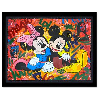 Nastya Rovenskaya, "Love" Framed One-of-a-Kind Mixed Media featuring Mickey and Minne Mouse