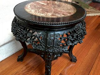 ANTIQUE Chinese Hardwood Flower Stand, late 19th Century. 19" high, 16" diameter on top