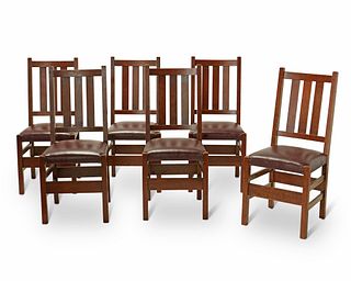 A set of Gustav Stickley oak chairs, no. 350