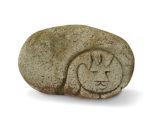 Mary Fuller McChesney (1922-2022), Feline form, circa 1960s-1970s, Concrete and vermiculite, 12.5" H x 18.5" W x 7.5" D