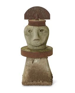 Mary Fuller McChesney (1922-2022), Totem figure, circa 1960s-1970s, Concrete, vermiculite, and metal, 30.75" H x 12" Dia.