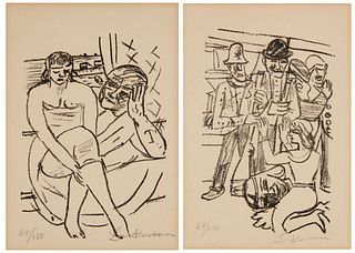Max Beckmann (1884-1950), Two plates from "Der Mensch ist kein Haustier," 1937, Two lithographs on wove paper, Sight of each 7.5" H x 5" W,