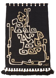 Olga Fisch (1901-1990), Abstract wall tapestry, Wool and wood, 59" H x 36" W