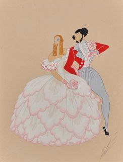 Romain (Erte) de Tirtoff (1892-1990), "La Traviata," Gouache and ink on paper, Sheet: 14.75" H x 10.75" W