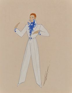 Romain (Erte) de Tirtoff (1892-1990), "Love Song," costume design for "It's in the Bag," 1937, Gouache and ink on paper, Sight: 13.125" H x 10.125" W