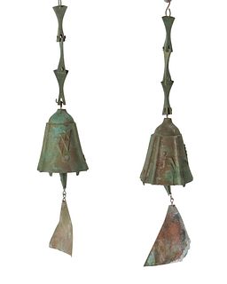 Paolo Soleri (1919-2013), Two Cosanti wind bells, mid/late 20th century; Paradise Valley, AZ, Bronze and copper, Each: 22" H x 5" W x 4.75" D approx.