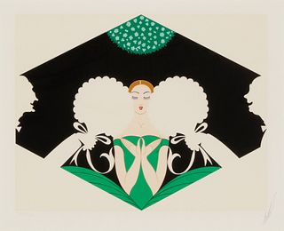 Romain (ErtE) de Tirtoff (1892-1990), "The Suitors," 1980, Screenprint in colors with embossing on paper, Sight: 13.5" H x 17.25" W