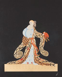 Romain (ErtE) de Tirtoff (1892-1990), "Rigoletto," 1985, Screenprint in colors with foil stamping on black paper, Sight: 36.5" H x 29.5" W