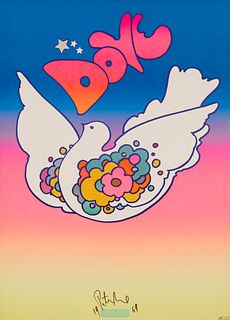 Peter Max (b.1937), "Dove," 1969, Offset lithograph in colors on paper, Sight: 32.25" H x 23.25" W