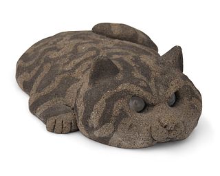 Lou Rankin (1929-2016), Cheshire Cat, 1982, Cement and glass, 2.75" H x 6" W x 8.625" D