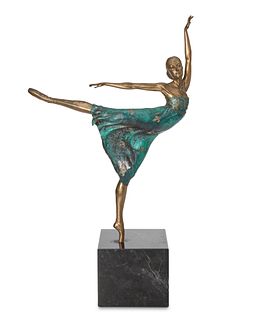 Paul Fairley (1948-1991), "Juliet," 1983, Patinated and cold-painted bronze raised on marble plinth, Figure: 13.5" H x 9.325" W x 2.25" D; Plinth: 3.1