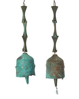 Paolo Soleri (1919-2013), Two Cosanti wind bells, mid/late 20th century; Paradise Valley, AZ, Bronze, Each: 17" H x 3.75" Dia. approx.